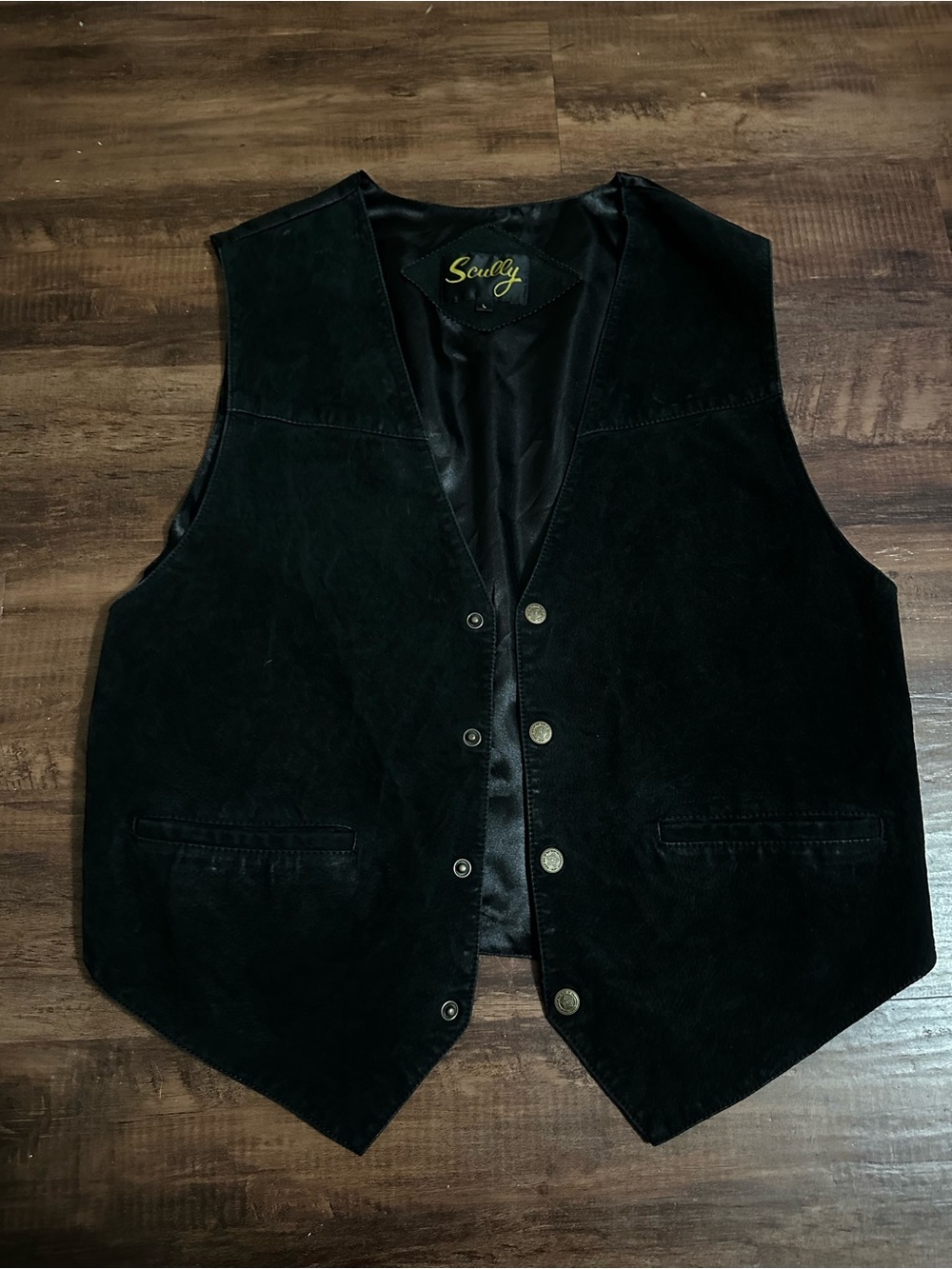 SCULLY Large Black Suede Leather Vest Snap Up Western Cosplay Retro Motorcycle
